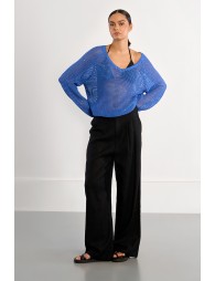 V-neck sweater, studded with rhinestones