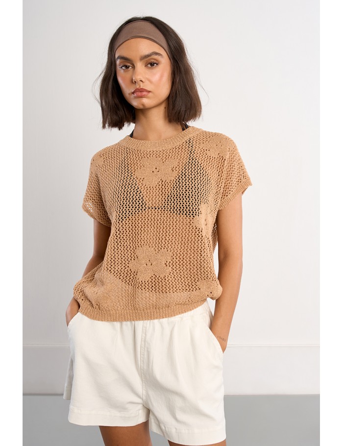 Haut en maille fine avec détails fleurs
