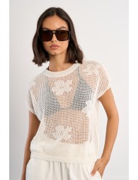 Haut en maille fine avec détails fleurs