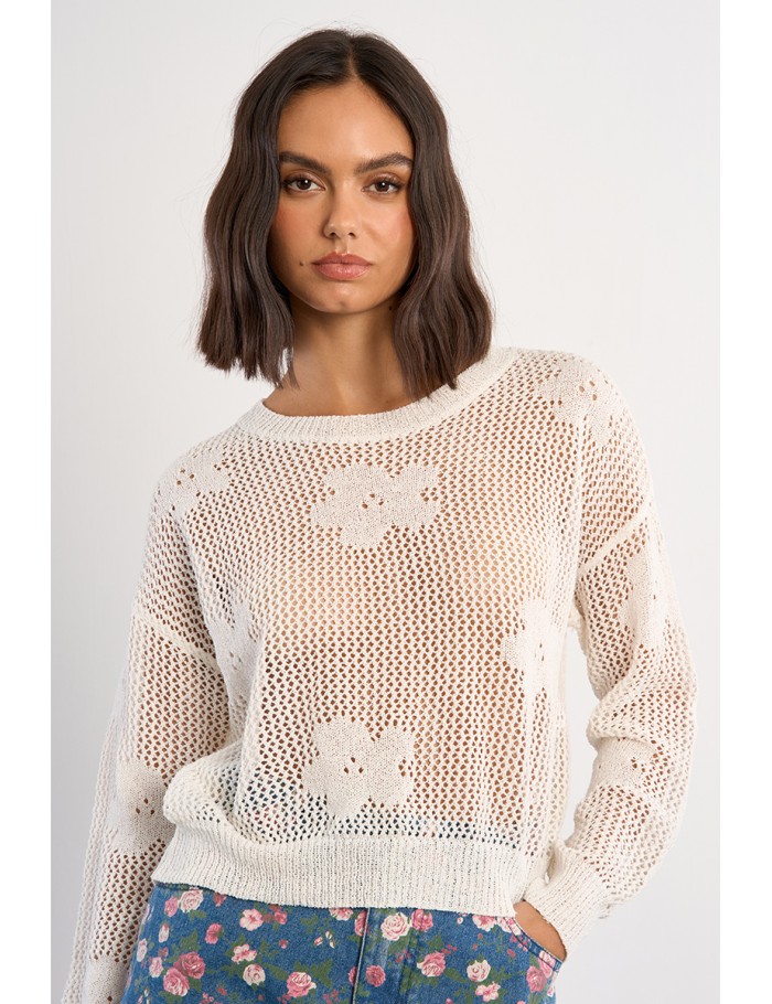 Fine knit sweater with floral details