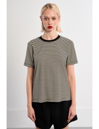 T-shirt rayé noir avec ouverture en cœur