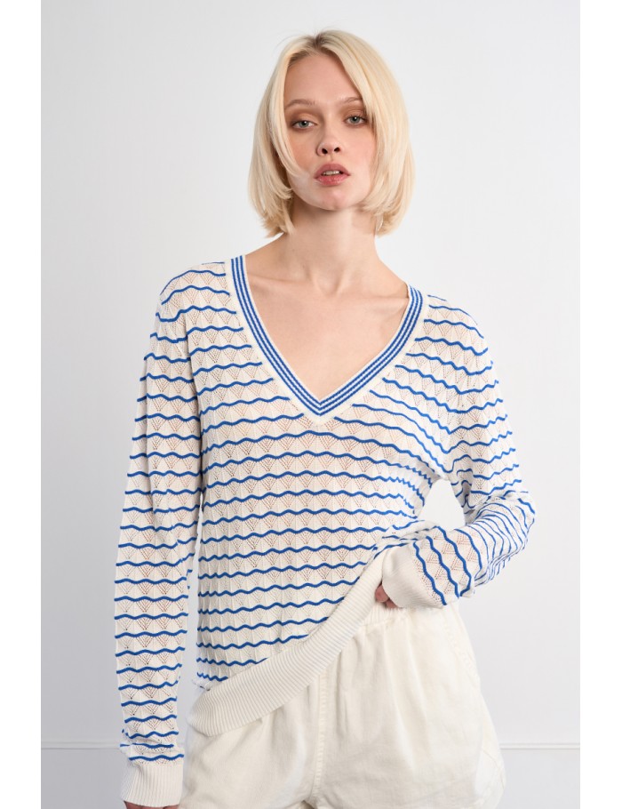 Striped V-neck knit