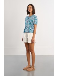 Top de mujer de manga corta, con estampado y lazada.