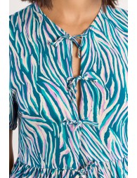 Top de mujer de manga corta, con estampado y lazada.