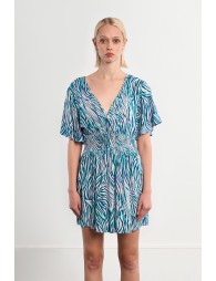 Vestido de manga corta mariposa, con estampado multicolor.