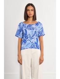 Top de mujer de manga corta, estampado tropical.