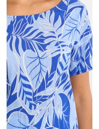 Top de mujer de manga corta, estampado tropical.