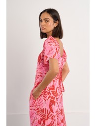 Top de mujer de manga corta, estampado tropical.