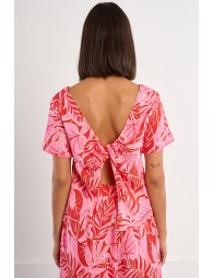 Top de mujer de manga corta, estampado tropical.