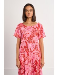 Top de mujer de manga corta, estampado tropical.