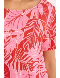 Top de mujer de manga corta, estampado tropical.