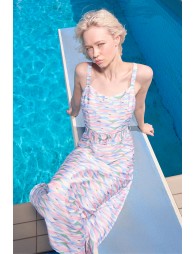 Belted maxi dress with geometric print