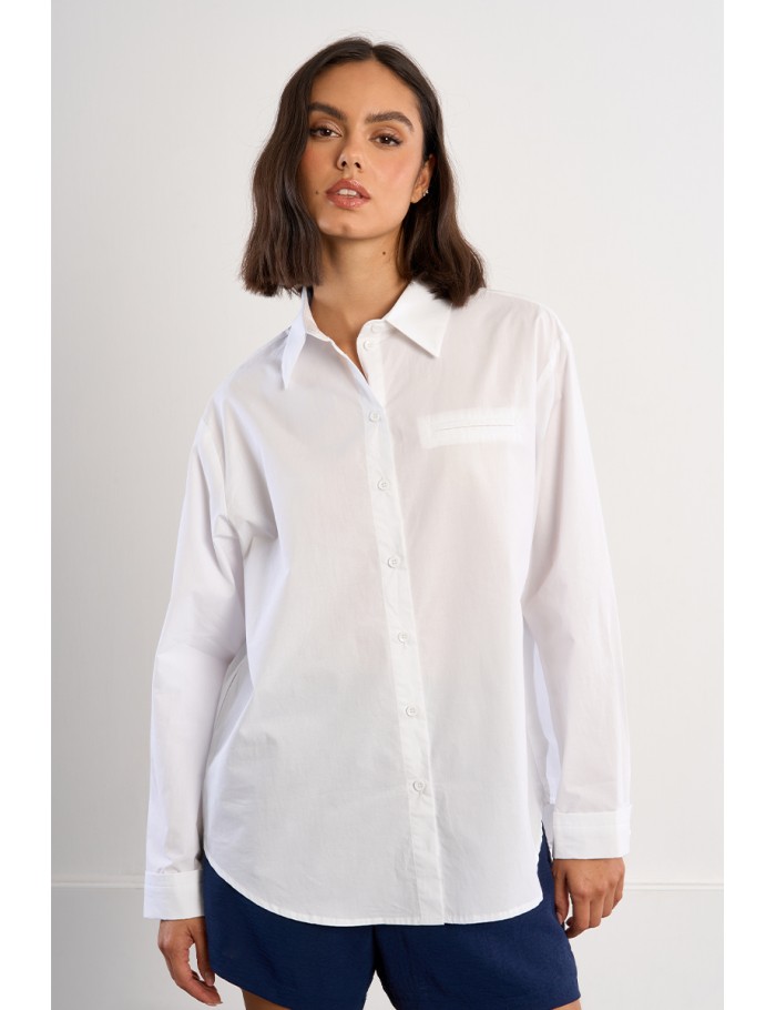 Camisa de mujer de manga larga, bolsillo frontal.