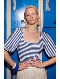 Striped bodysuit, balloon sleeves