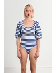 Body de mujer de manga corta, estampado rayas.