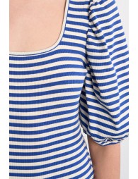 Striped bodysuit, balloon sleeves