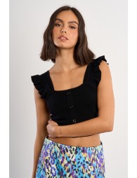 Top de mujer de tirante ancho, detalle volantes.