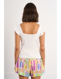 Top de mujer de tirante ancho, detalle volantes.
