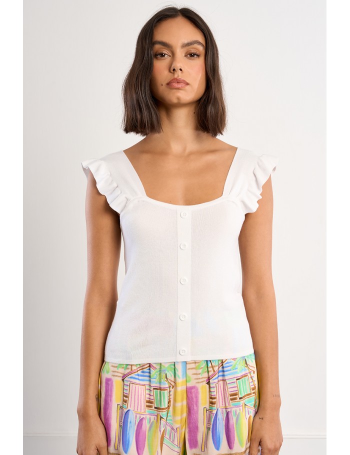 Top de mujer de tirante ancho, detalle volantes.