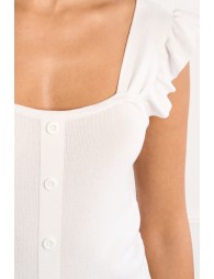 Top de mujer de tirante ancho, detalle volantes.