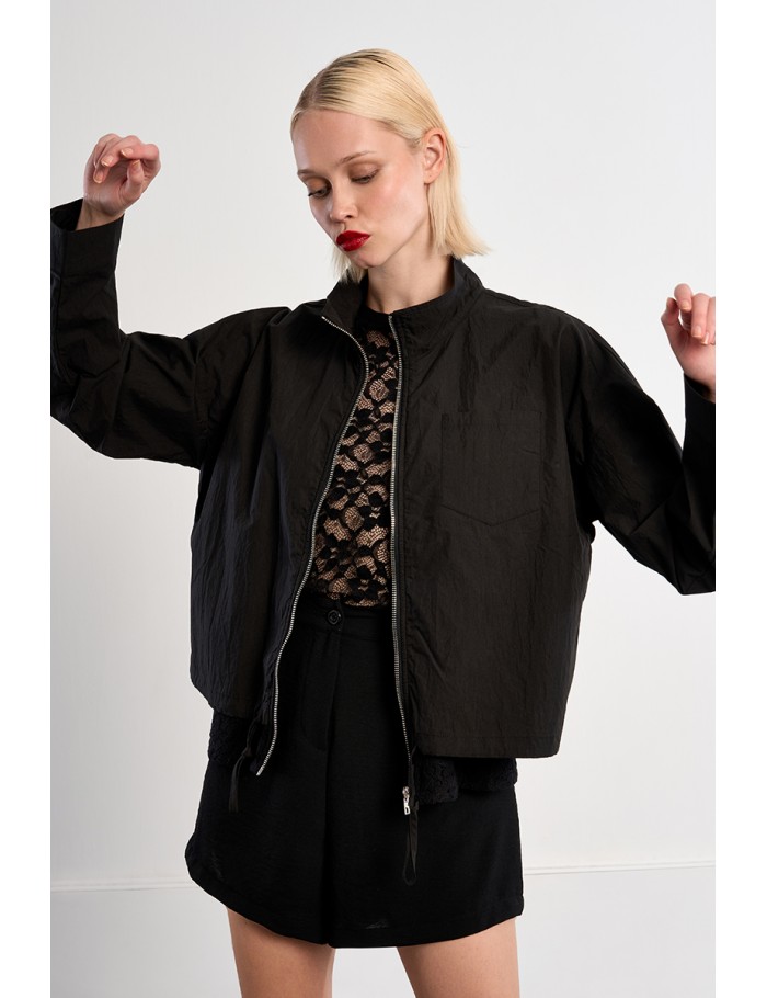 Sporty nylon jacket, lace detail