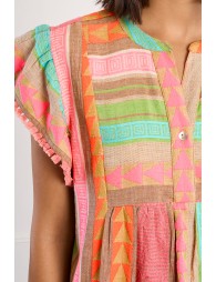 Short-sleeved dress with multicoloured print