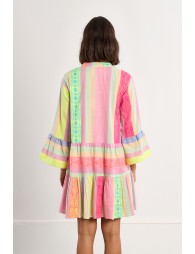 Vestido corto, de manga larga, multicolor.