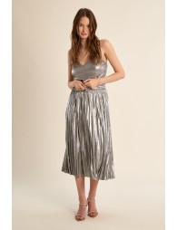 Long pleated skirt, metallic effect