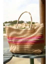 Striped raffia bag