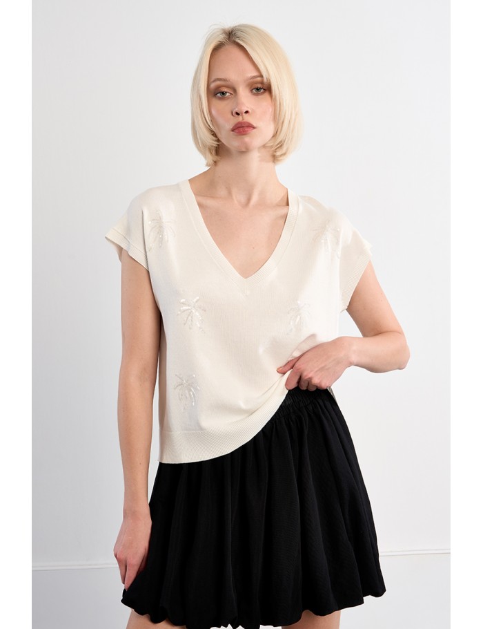 Short-sleeved knit with palm tree motifs