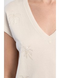 Short-sleeved knit with palm tree motifs