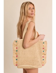 Raffia tote bag studded with pearls