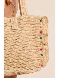 Raffia tote bag studded with pearls