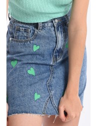 Green heart denim skirt